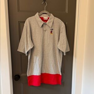 Disney Men's Large Mickey Mouse Polo Shirt in Gray and Red